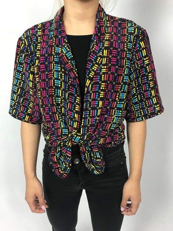 80's Rainbow Button Up Top