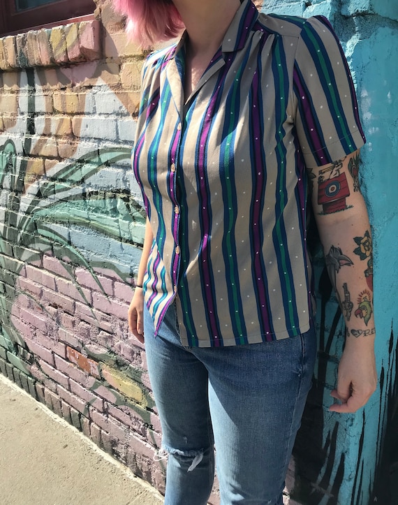 70's Striped Button Up Top