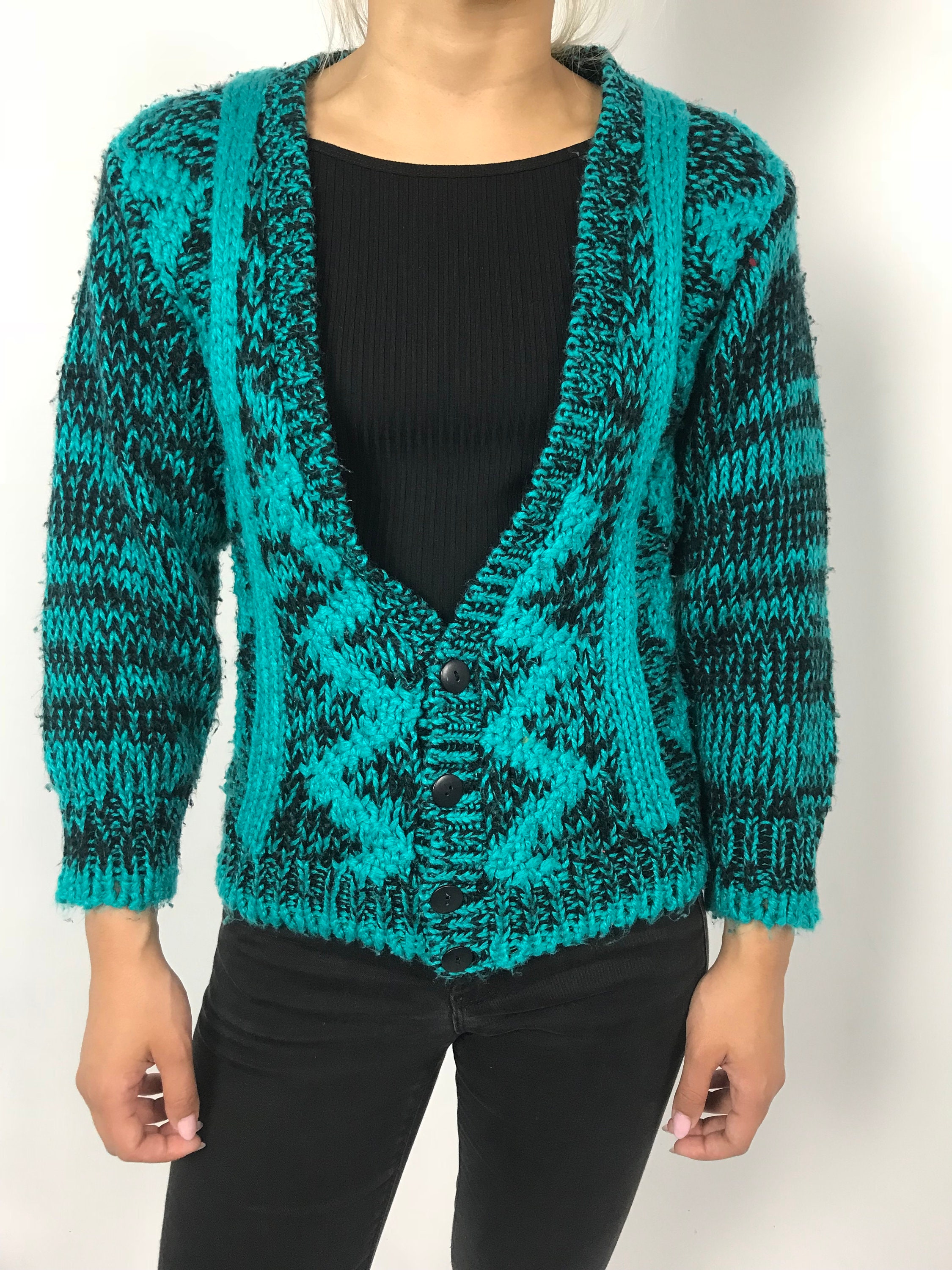 カーディガン 80s pattern knit cardigan 80's Zig Zag Knit Cardigan - Etsy