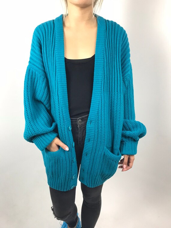 90's Oversized Blue Cardigan