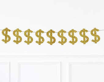 Dollar Sign Garland, Glitter Money Symbol Banner, Casino Theme Celebration Party Décor