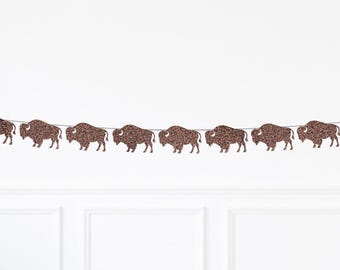 Buffalo Garland, Glitter Bison Banner, American Buffalo Theme Party Décor