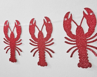 Lobster Garland, Glitter Seafood Banner, Seaside Celebration Party Décor