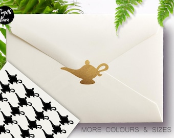 Magic Lamp Stickers, Genie Lamp, Oil Lamp Envelope Sealing Stickers, Arabian Wedding, Removable Vinyl, Party Invitations, Envelope Seals