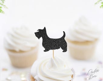 Scottish Terrier Cupcake Toppers, Glitter Scottie Dog Food Picks, Pet Dog Dessert Table Party Décor