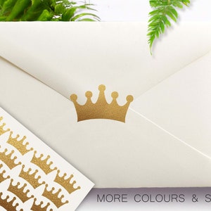 Stickers couronnes, Fête prénatale royale, Fête d'anniversaire, Mariage, Baptême, Couronne en or, Soirée à thème, Vinyle amovible, Stickers pour enveloppes