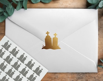 Gravestones Stickers, Halloween Envelope Seals, Graveyard Stationary Décor, Cemetery Craft Embellishments