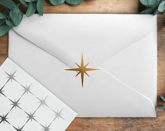 Starburst Stickers, Compass Rose Silhouette, North Star, Envelope Sealing Stickers, Removable Vinyl, Planner Stickers, Wedding Invitations