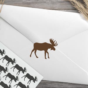 Stickers orignal, Thème de fête rustique, Shower de bébé bûcheron, Animal de la forêt, Orignal du Canada, Autocollants pour enveloppes de fête en vinyle, Autocollants pour invitations