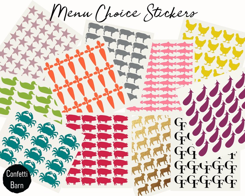 Menu Choice Stickers, 0.6 inch Meal selection Stickers, Escort Card Stickers, Wedding Seating Card Stickers, Vinyl Stickers, Planner Sticker image 1