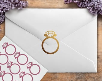Diamond Ring Stickers, Engagement Stickers, Ring Sticker, Bridal Shower, Wedding Invitation Envelope Seals, Vinyl Envelope Sealing Stickers