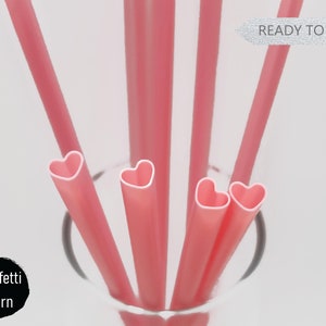 Pink Disposable Plastic Heart Straws, Individually Wrapped Straws, 8.3 inch long
