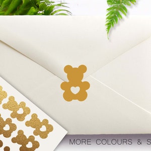 Stickers ours en peluche avec coeurs, stickers pour fête prénatale révélant le sexe, Stickers enveloppes pour fête d'anniversaire, vinyle amovible