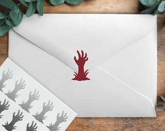 Zombie Hand Stickers, Cemetery Hand Envelope Seals, Spooky Halloween Stationary Décor, Craft Embellishments
