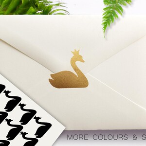 Swan with Crown Stickers, Wedding Invitation Envelope Seals, Party Invitation Stickers, Bird Stickers, Animal Stickers, Swan Envelope Seals