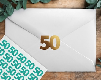 Number 50 Stickers, 50th Birthday Party, 50th Milestone Theme Party, Anniversary Invitation Seal, Removable Vinyl, Envelope Sealing Stickers
