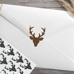 Deer Head Stickers, Hunter Birthday Party, Rustic Outdoors Theme Wedding Invitation Envelope Seals, Forest Animal Stationary Removable Vinyl