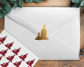 Zombie Hand Gravestone Stickers, Halloween Envelope Seals, Spooky Stationary Décor, Craft Embellishments