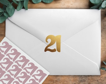 Number 21 Stickers, 21st Birthday Party Envelope Seals, Stationary Embellishments, Craft Décor