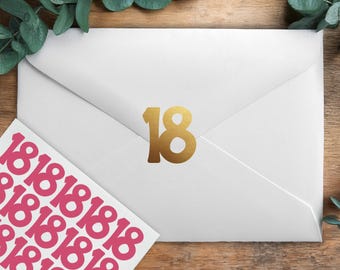 Number 18 Stickers, 18th Birthday Party Envelope Seals, Eighteen Stationary Embellishments, Craft Décor