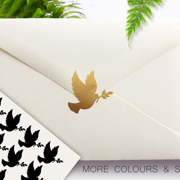 Dove Stickers, Flying Dove with Olive Branch, Baby Shower, Wedding, Party Invitation Stickers, Envelope Sealing Stickers, Envelope Seals