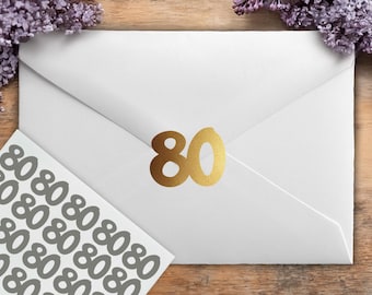 Number 80 Stickers, 80th Birthday Party Envelope Seals, Eighty Stationary Embellishments, Craft Décor