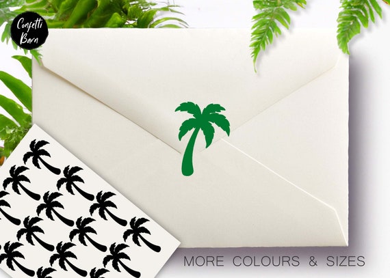Palm Tree Stickers, Luau, Summer Party, Destination Wedding Stickers, Desert, Removable Vinyl, Party Invitations, Envelope Sealing Stickers