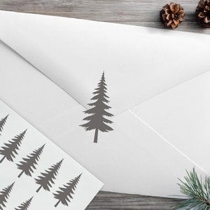 Pine Tree Stickers, Rustic Wedding Envelope Sealing Stickers, Minimalist Christmas Party Invitation Seals, Removable Vinyl Planner Stickers