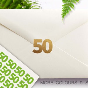 Stickers chiffre 50, fête du 50e anniversaire, soirée à thème jalon des 50 ans, sceau d'invitation d'anniversaire, vinyle amovible, autocollants de cachetage d'enveloppe