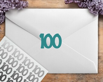 Number 100 Stickers, 100th Birthday Party Envelope Seals, One Hundred Stationary Embellishments, Craft Décor