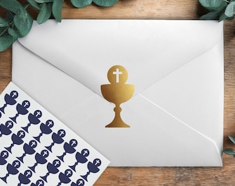 Chalice Stickers, First Holy Communion Envelope Seals, Church Stationary Décor, God Bless Craft Embellishments
