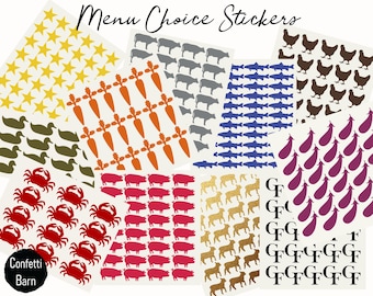 Menu Choice Stickers, 50 Meal Selection Stickers, Escort Card Stickers, Wedding Seating Card Stickers