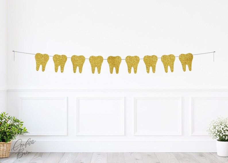 String Gold Tooth Tooth Garland, Glitter Teeth Banner, Dental Celebration Party Décor - Etsy