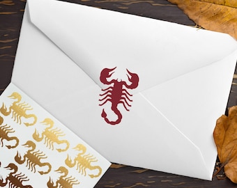 Scorpion Stickers, Desert Creatures Theme Invitation Seal, Scorpio Zodiac Sign Stationary Envelope Sealing Vinyl Stickers Creepy Arachnids
