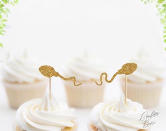 Sperm Cupcake Toppers, Glitter Reproductive Health Food Picks, Pregnancy Theme Dessert Table Party Décor