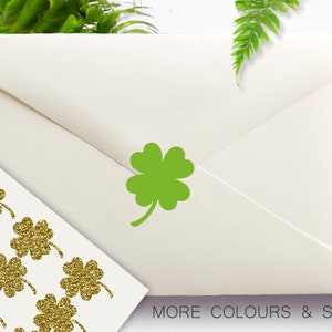 Stickers trèfle, stickers trèfle à quatre feuilles, thème de la Saint-Patrick, cachet botanique, cachets d'enveloppe d'invitation à une fête de mariage irlandais