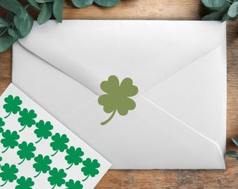 Shamrock Stickers, Four Leaf Clover Stickers, St. Patrick's Day Theme, Botanical Seal, Irish Wedding Party Invitation Envelope Seals