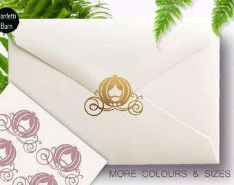 Carriage Stickers, Fairytale Wedding Invitation Seals, Princess Party Stationary Stickers, Envelope Sealing Stickers, Pumpkin Coach Stickers