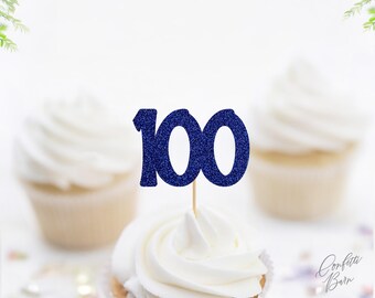 100 Cupcake Toppers, Glitter 100th Birthday Food Picks, Dessert Table Party Décor