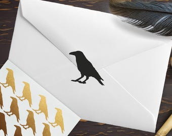 Raven Stickers, Black Bird Wedding Stickers, Crow Envelope Sealing Stickers, Halloween Black Raven Stickers, Removable Vinyl, Scrapbooking