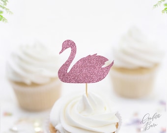 Swan Cupcake Toppers, Glitter Bird Food Picks, Elegant Swan Dessert Table Party Décor