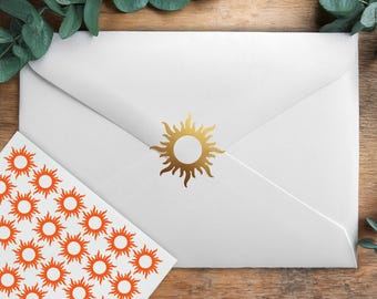 Sun Stickers, Summer Party Sunshine Seal, Celestial Stationary Destination Wedding Invitation Envelope Sealing Stickers, Removable Vinyl