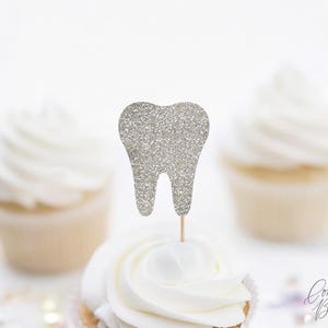 Tooth Cupcake Toppers, Glitter Teeth Food Picks, Dental Dessert Table Party Décor