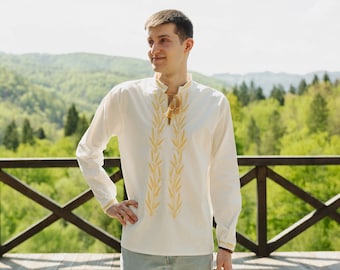 Men's vyshyvanka, wheat embroidery, wedding vyshyvanka men, vyshyvanka for gift, ukrainian shirt, boho vyshyvanka, Ukrainian vishivanka