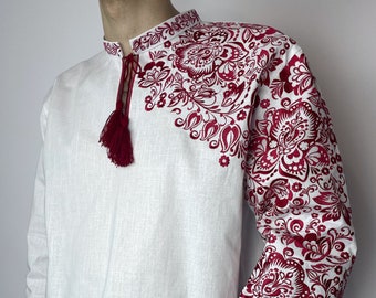 Vyshyvanka men, vyshyvanka for gift, asymmetric men's vyshyvanka, holiday clothes, ukrainian shirt, White Vishivanka shirt, folk men's shirt