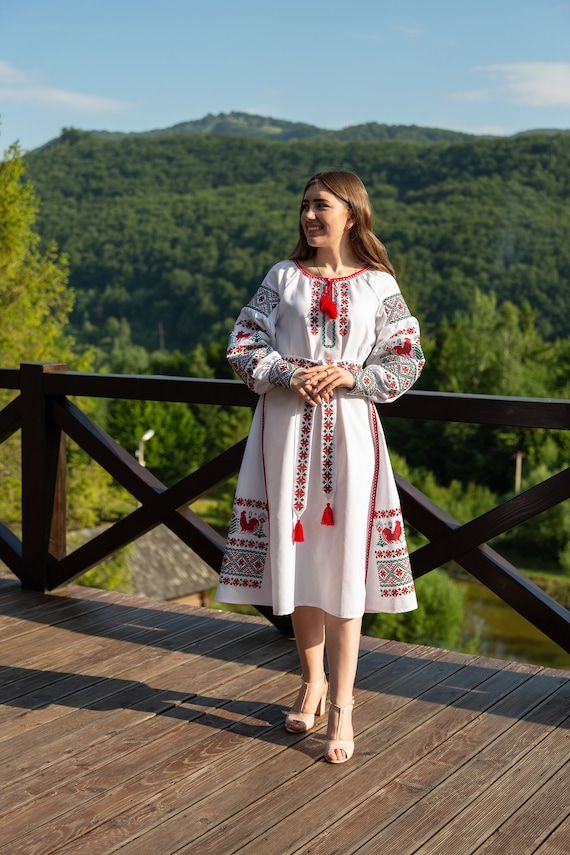 Cross embroidery dress, Midi embroidered dress, White dress, floral embroidery, vyshyvanka for gift, folk dress, ukrainian embroidery Cross embroidery dress, Midi embroidered dress, White dress, floral embroidery, vyshyvanka for gift, folk dress, ukrainian embroidery
