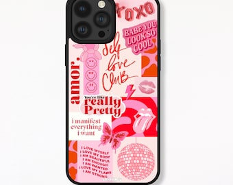 Self Love Pink & Red Collage iPhone Phone Case | Trendy Retro Phone Case | Collage iPhone Case | Pink and Red Phone Case