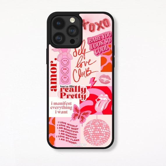 Self Love Pink Red Collage iPhone Phone Case Trendy Retro