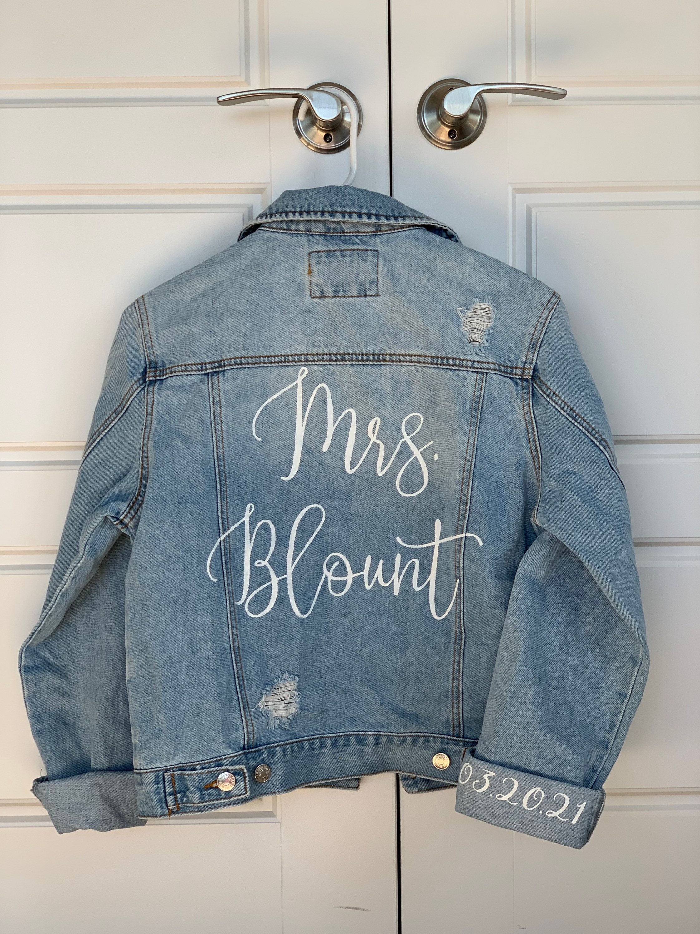 Hand Painted Mrs. Jean Jacket With Wedding Date / MRS. Jean | Etsy