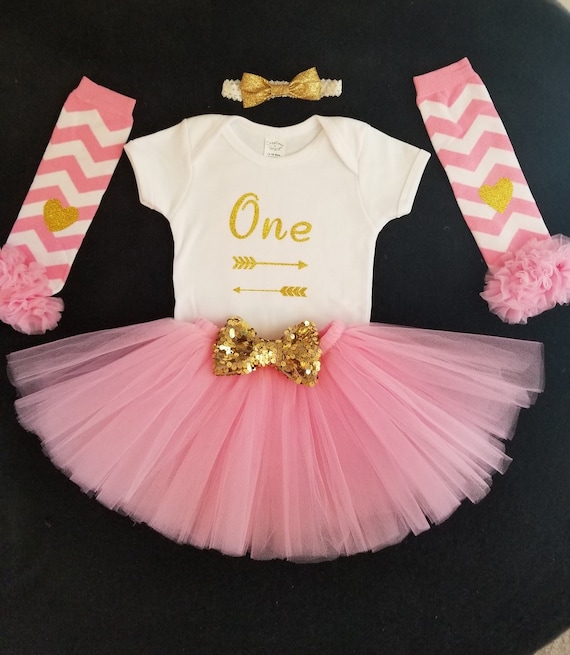 pink and gold one year birthday outfit